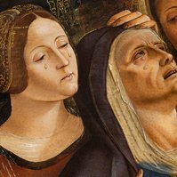 Portraits   Pala delle tre croci  Crocifissione con San Girolamo e San Francesco  alla Galleria Estense  Modena,Italia  a story between religion and renaissance
