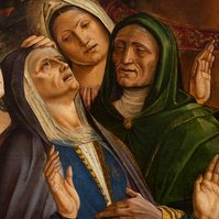 crying women  Pala delle tre croci  Crocifissione con San Girolamo e San Francesco  alla Galleria Estense  Modena,Italia  a story between religion and renaissance