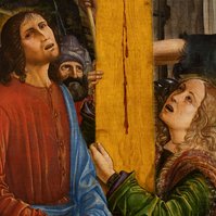 crying women and man Pala delle tre croci  Crocifissione con San Girolamo e San Francesco  alla Galleria Estense  Modena,Italia  a story between religion and renaissance