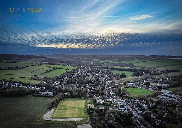 Eynsford from the Air on Boxing Day (2023)
View showing Eynsford High Street and Eynsford Castle.