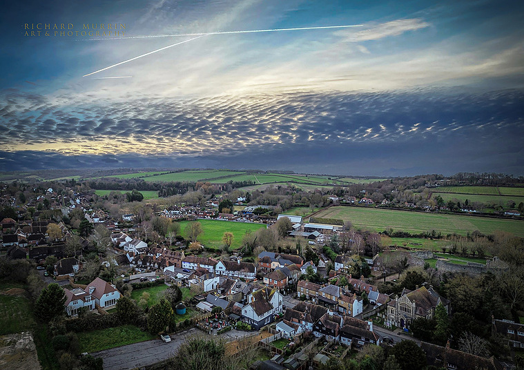 Eynsford from the Air on Boxing Day (2023)
View looking south along the Darenth Valley towards the sunset.