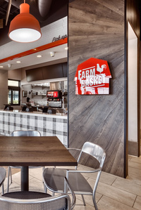 Decorative wall and signage design and installation at Farm Basket restaurant in Las Vegas, NV.