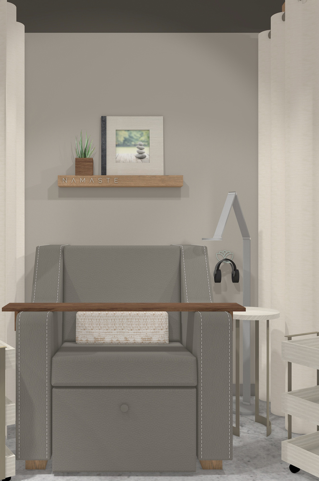 Nail area seating for Namaste Nail Sanctuary franchise
