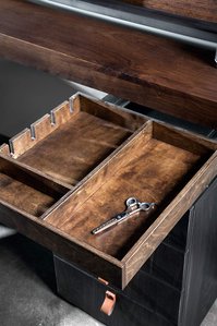 Barbering station tool drawer for detail for Hammer and Nails Grooming franchise