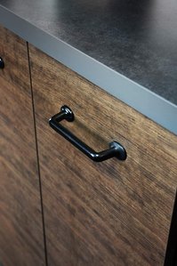 Cabinet and counter detail for Hammer and Nails Grooming 