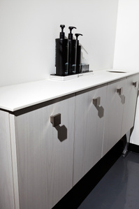 Custom millwork for salon shampoo area 