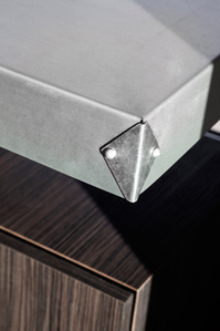 Salon cabinetry metal counter top detail