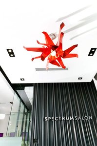 Reception area chandelier design and build in powder coated aluminum.