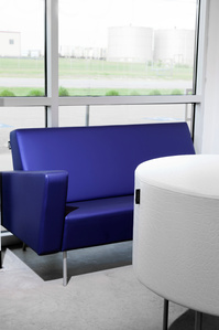 Custom designed salon reception seating and table detail