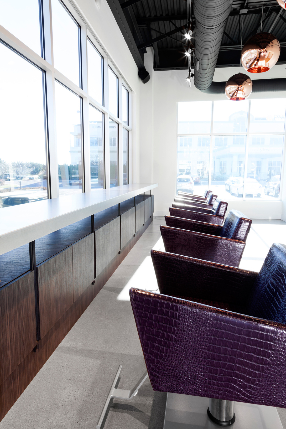 Salon color bar cabinetry and seating design and build