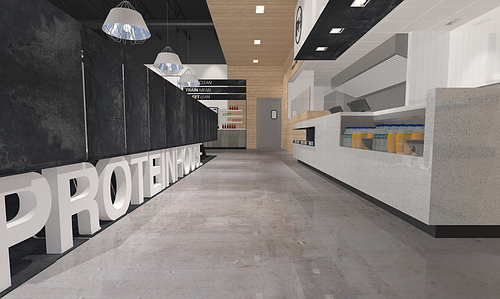 Order counter and environmental graphic design concepts for restaurant franchise