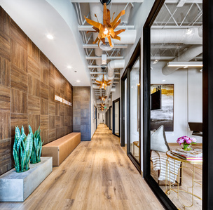 Reception interior design and furnishings for salon suites.