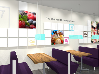 Dessert franchise interior graphics and booth design for Sub Zero Ice Cream.