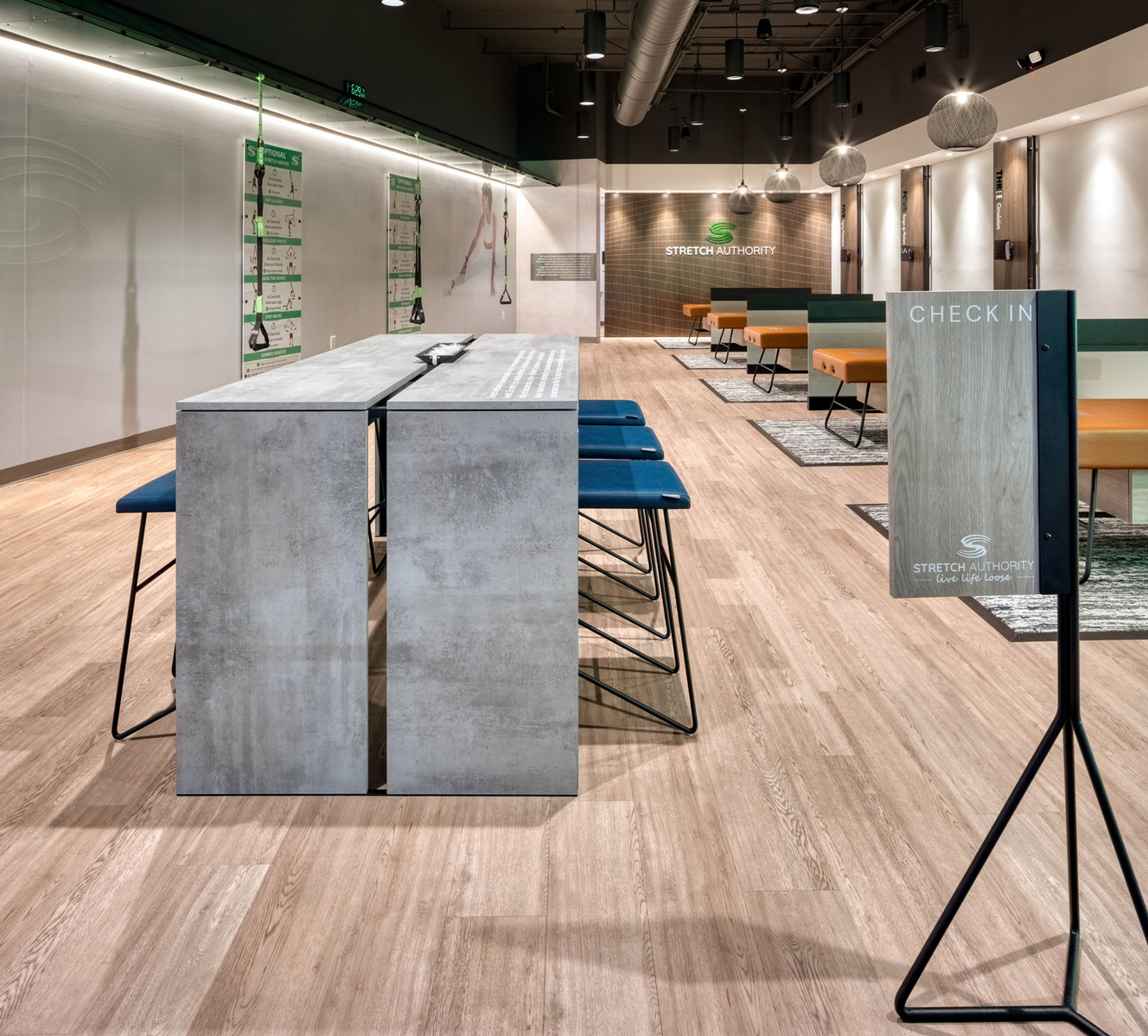 Interior design and furnishings for Stretch Authority health and wellness franchise