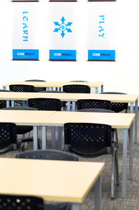 Class room tables and graphics for Code Ninjas franchise