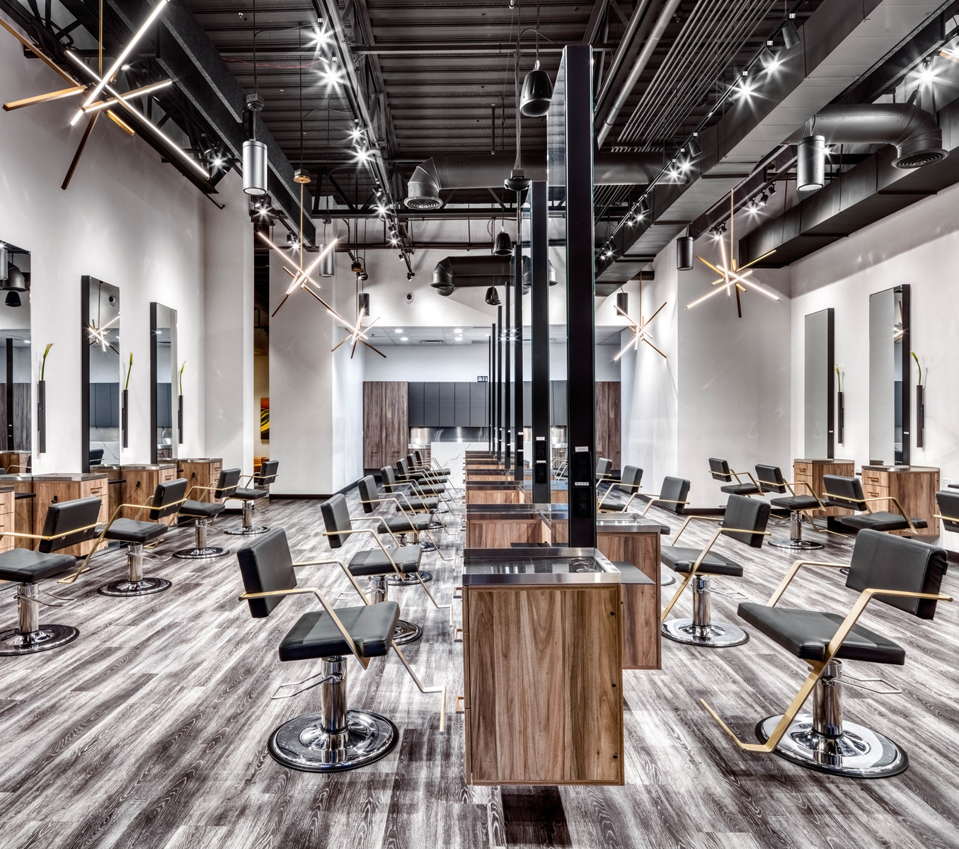 Modern styling styling chair and styling station design and build for Lunatic Fringe Salon franchise