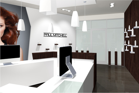 Merchandise display design concept for Paul Mitchell distributorship store