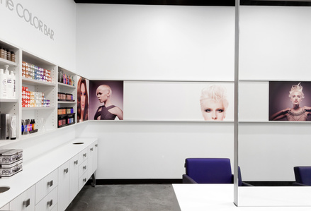 Color Bar and printed graphics for minimalist modern beauty salon