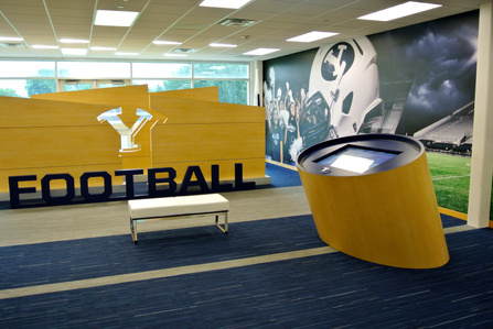 Information kiosk and display millwork build and install for BYU football 