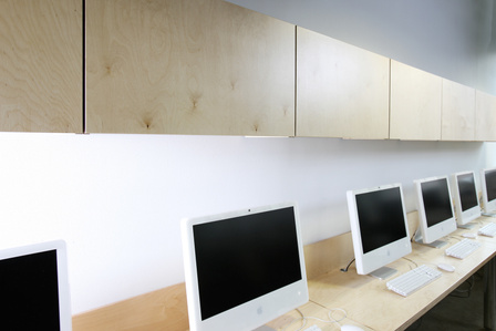 Modern office cabinets and desk in birch plywood