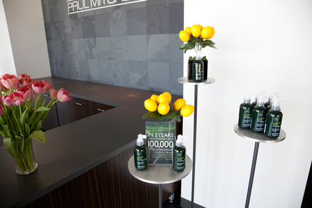 Merchandise displays and store fixtures for Paul Mitchell the School corporate chain