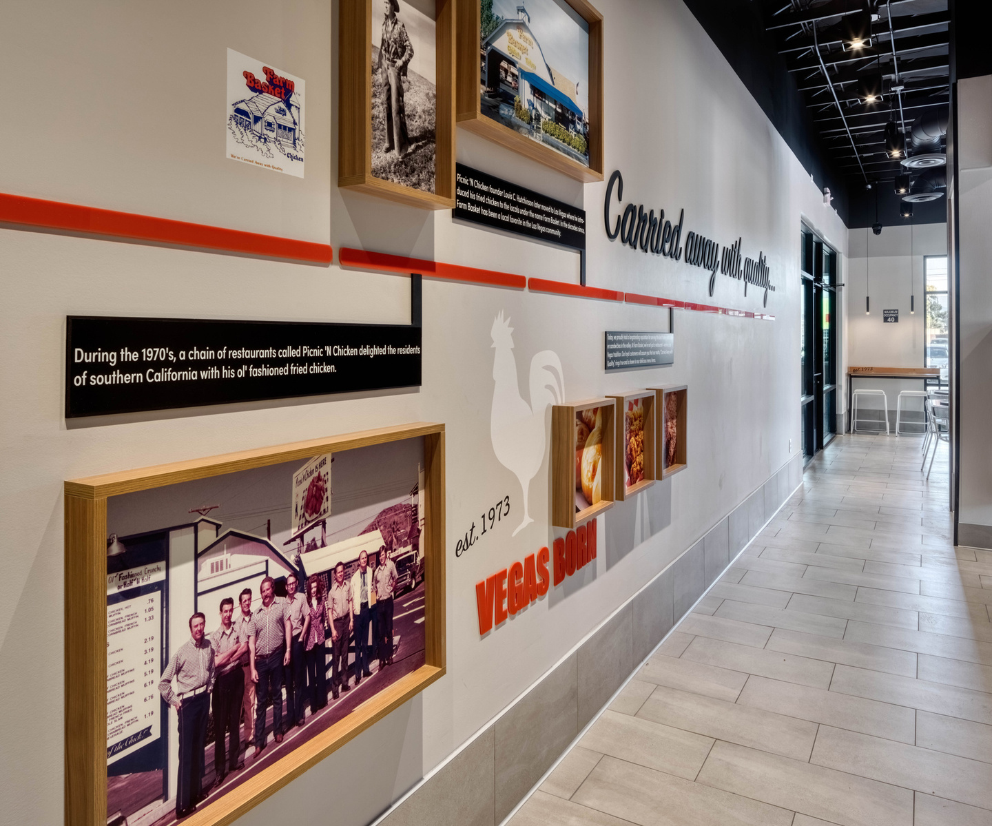 Farm Basket history wall graphics and installation at Las Vegas, NV location.