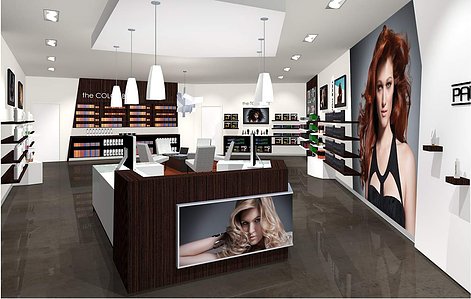 Reception desk and point of sale design and build for Paul Mitchell distributor 