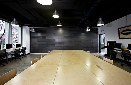 BYU Design Classroom with furniture and metal wall