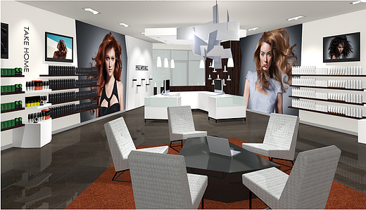Interiors and furnishings design and build for Paul Mitchell distributor