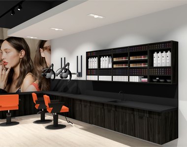 Color bar design and processing area for Frankie salon franchise