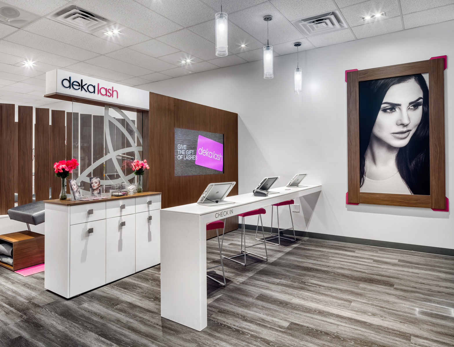 Reception dividing wall with storage and digital display