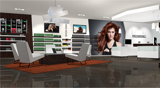 Environmental graphic design for Paul Mitchell distributorship