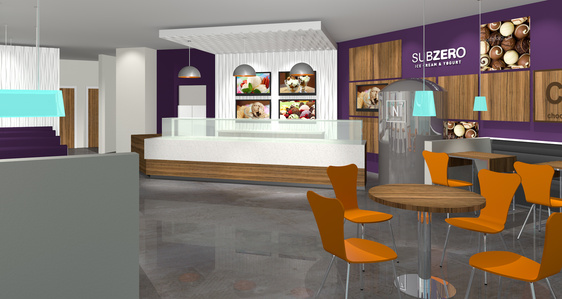 Interior and furniture design concepts for Sub Zero ice cream dessert franchise