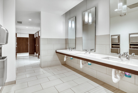 Restroom interior design, millwork and mirrors.