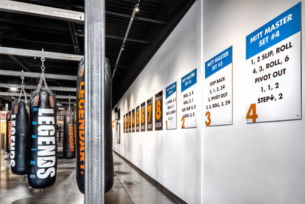 Franchise and store interior design and environmental graphics for legends boxing.