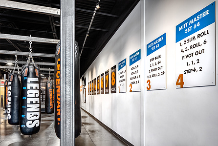 Franchise and store interior design and environmental graphics for legends boxing.
