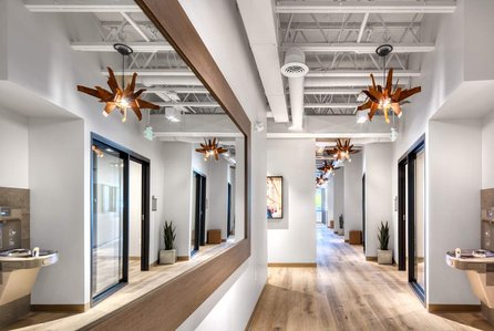 Wall mirror and lighting for Indie Studio Suites.