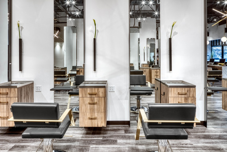 Modern salon stations and chairs for Lunatic Fringe Salon franchise