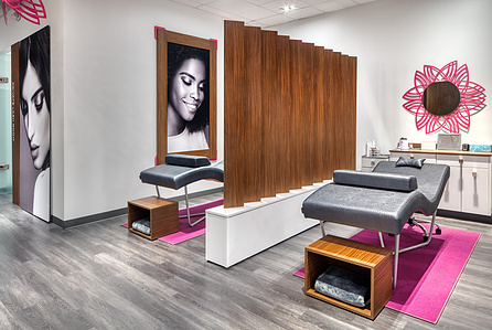Lash extension station with custom bed and millwork