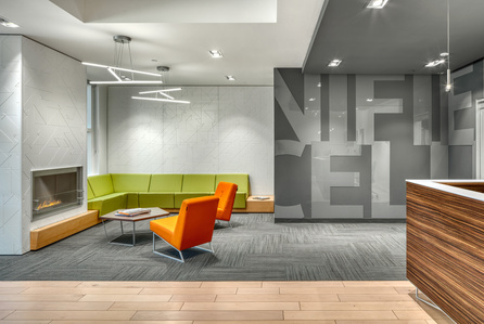 Reception area interior design and furniture for Simplifile corporate headquarters.