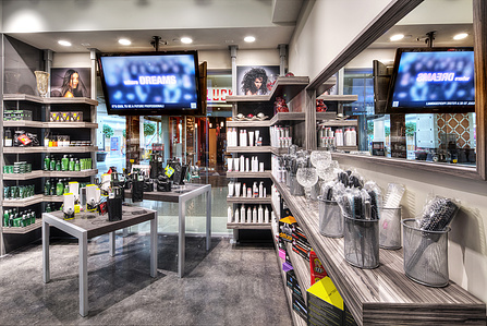 Retail and merchandising fixtures and displays for Paul Mitchell the School, Lombard