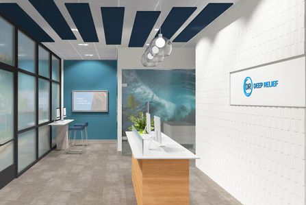 Reception area interior design for health and wellness brand 