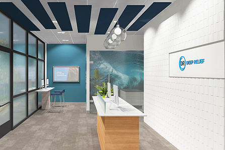 Reception area interior design for health and wellness brand 