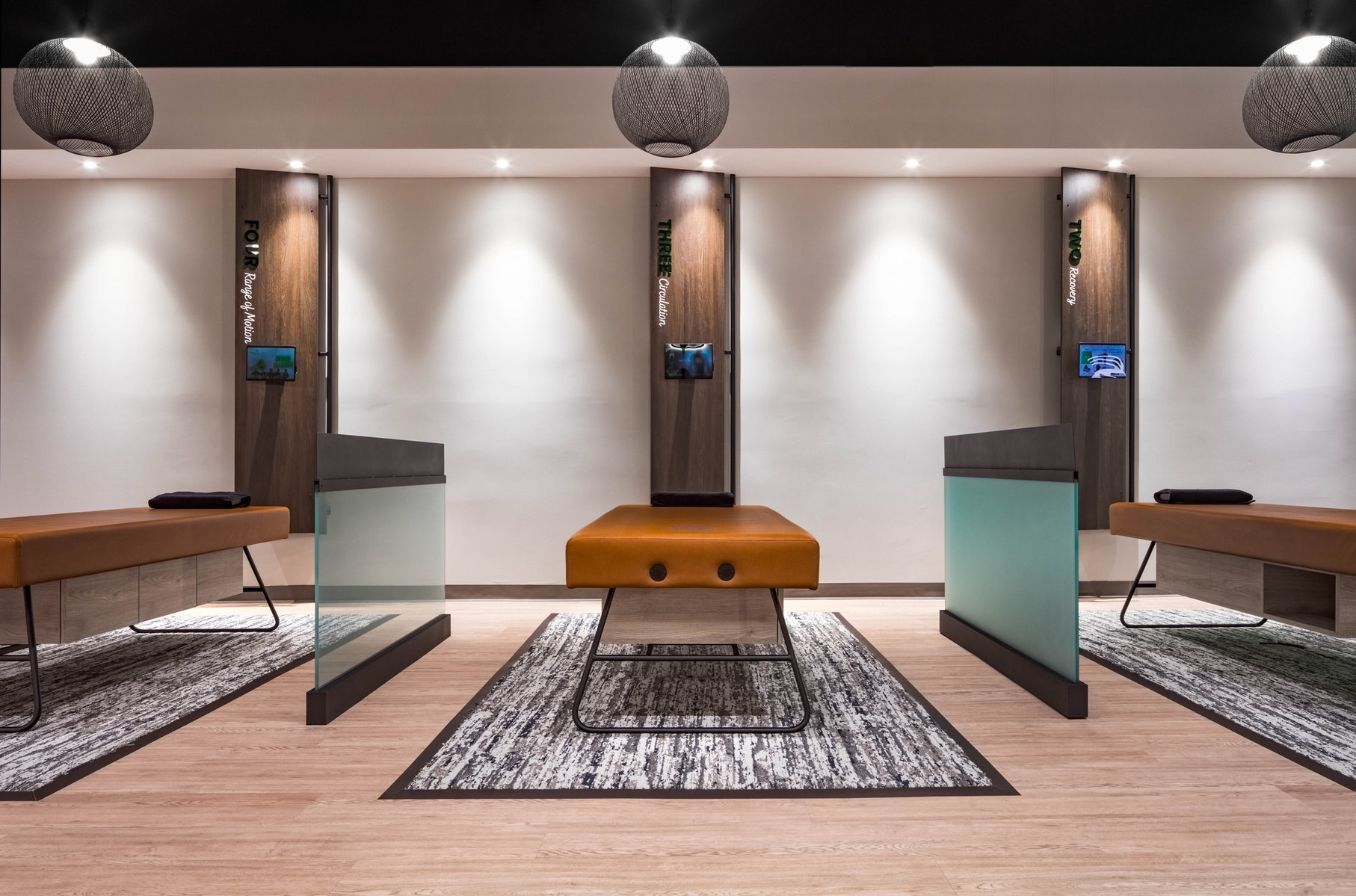Stretch area upholstered beds and glass dividers