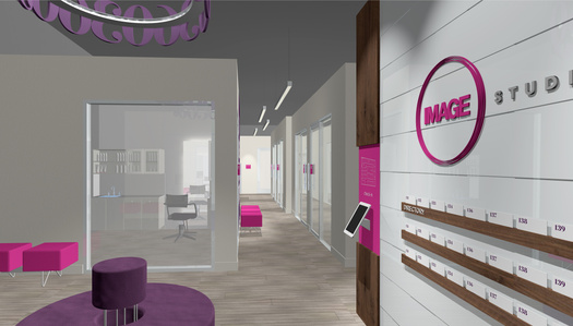 Salon suite reception area design 