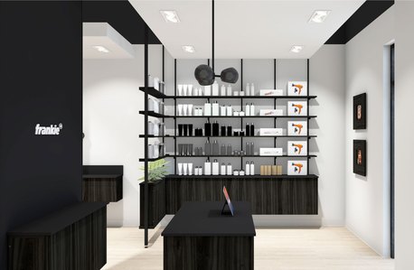 Salon retail and merchandising fixture design for Frankie salon franchise