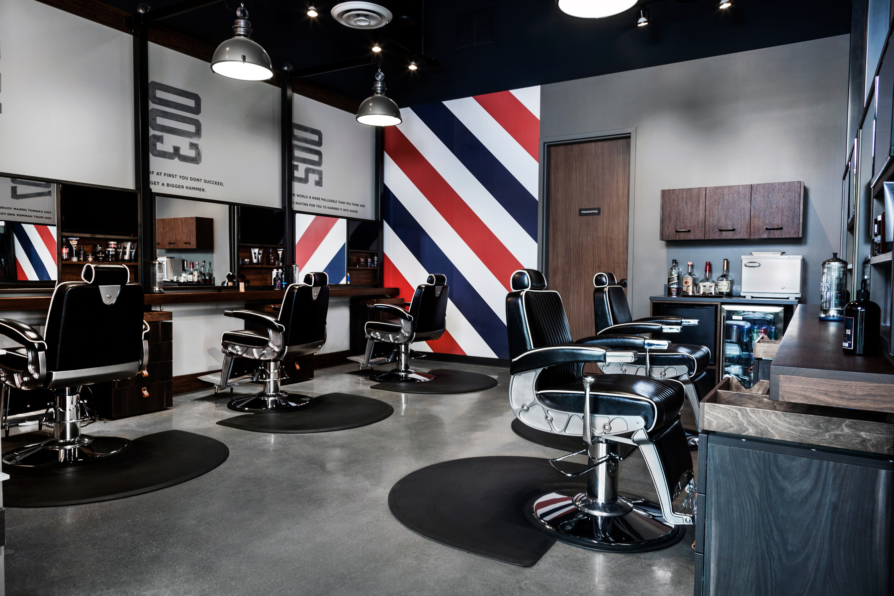 Franchise furniture design and manufacturing for Hammer and Nails Grooming barbering area