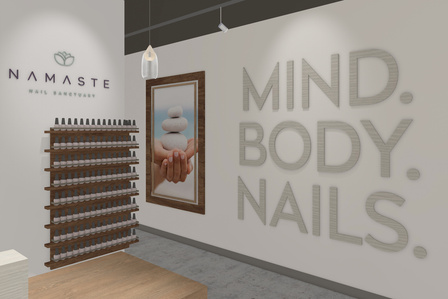 Franchise graphics and displays for Namaste Nail Sanctuary