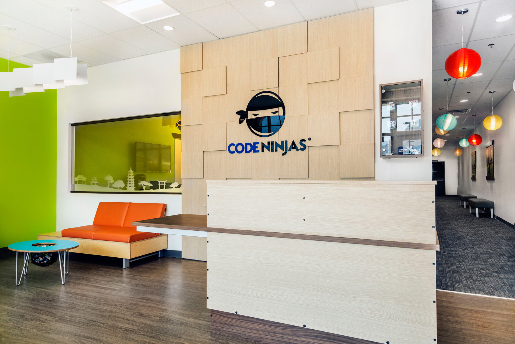 Franchise reception area design and build for Code Ninjas