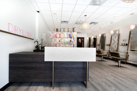 Reception area for DryLuxe salon chain